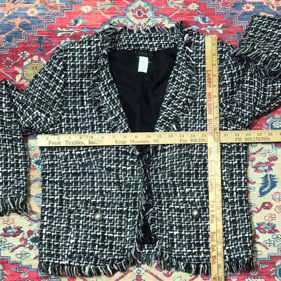 NINETY Classic Tweed Fringe Long Sleeve Front Pockets Lined Suit Jacket - Picture 6 of 10